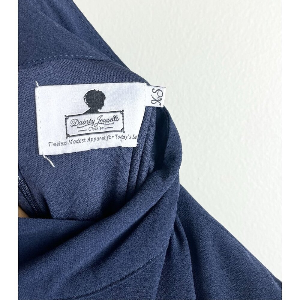 Dainty Jewells Cape Dress‎ Modest Navy Blue 3/4 Sleeve Elegant EventConservative - Picture 3 of 8